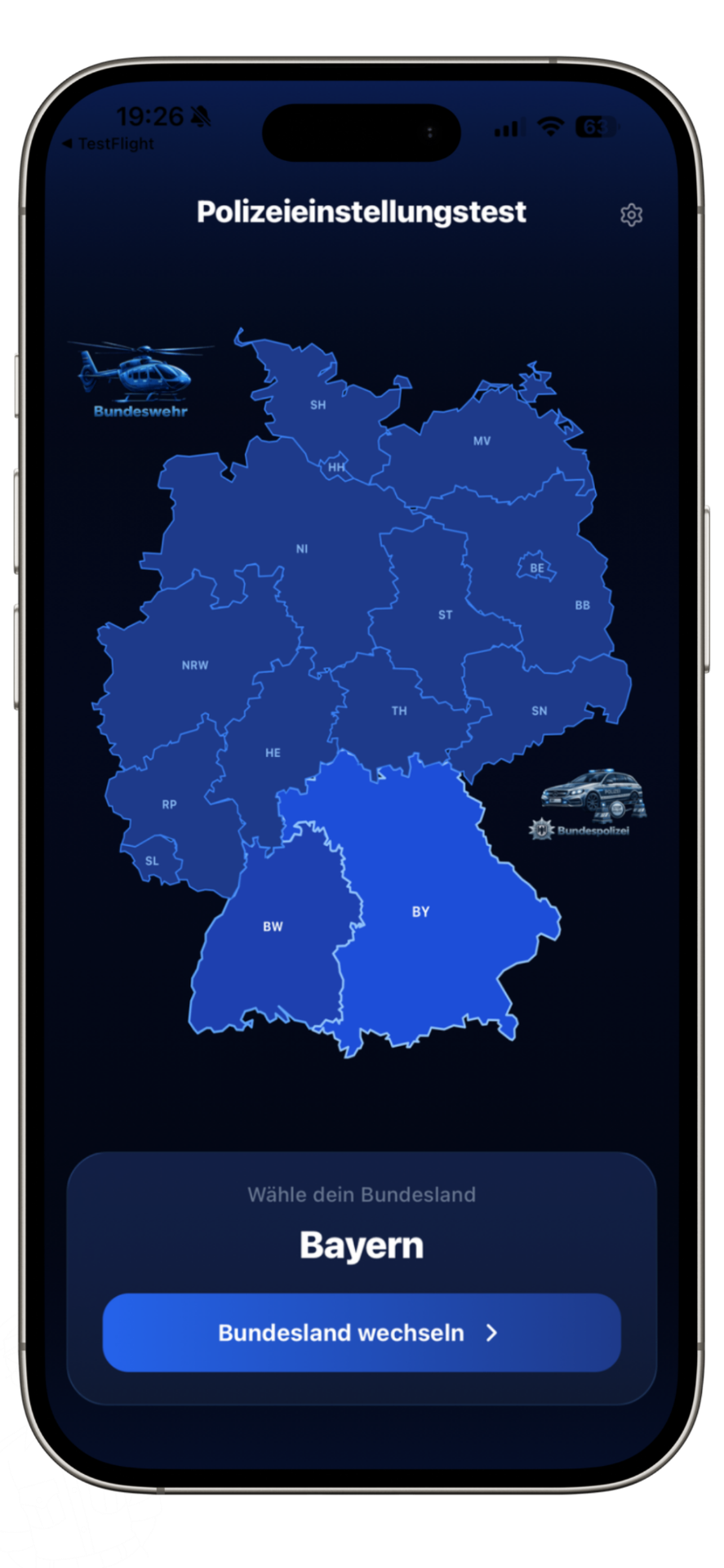 Bundesland-Auswahl in der App